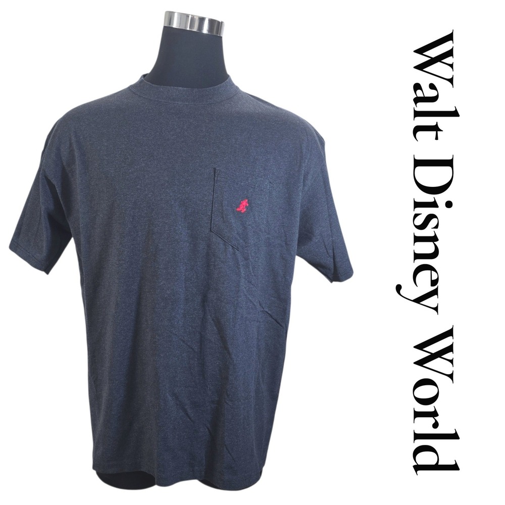 Walt Disney World Tee Men XL Blue Gray Cotton Blend Vintage Pocket Mickey Mouse